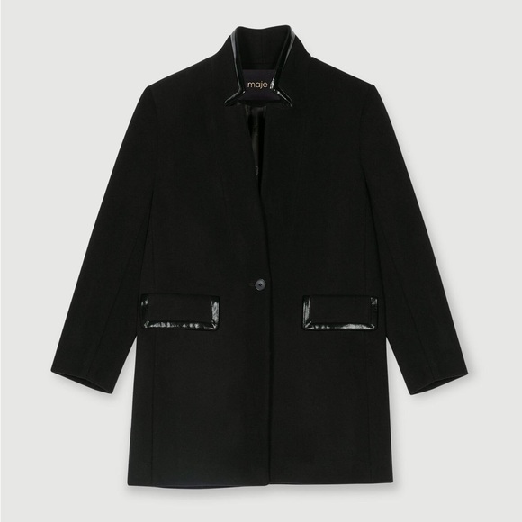 Maje Brushed Wool-blend Felt Coat In Black